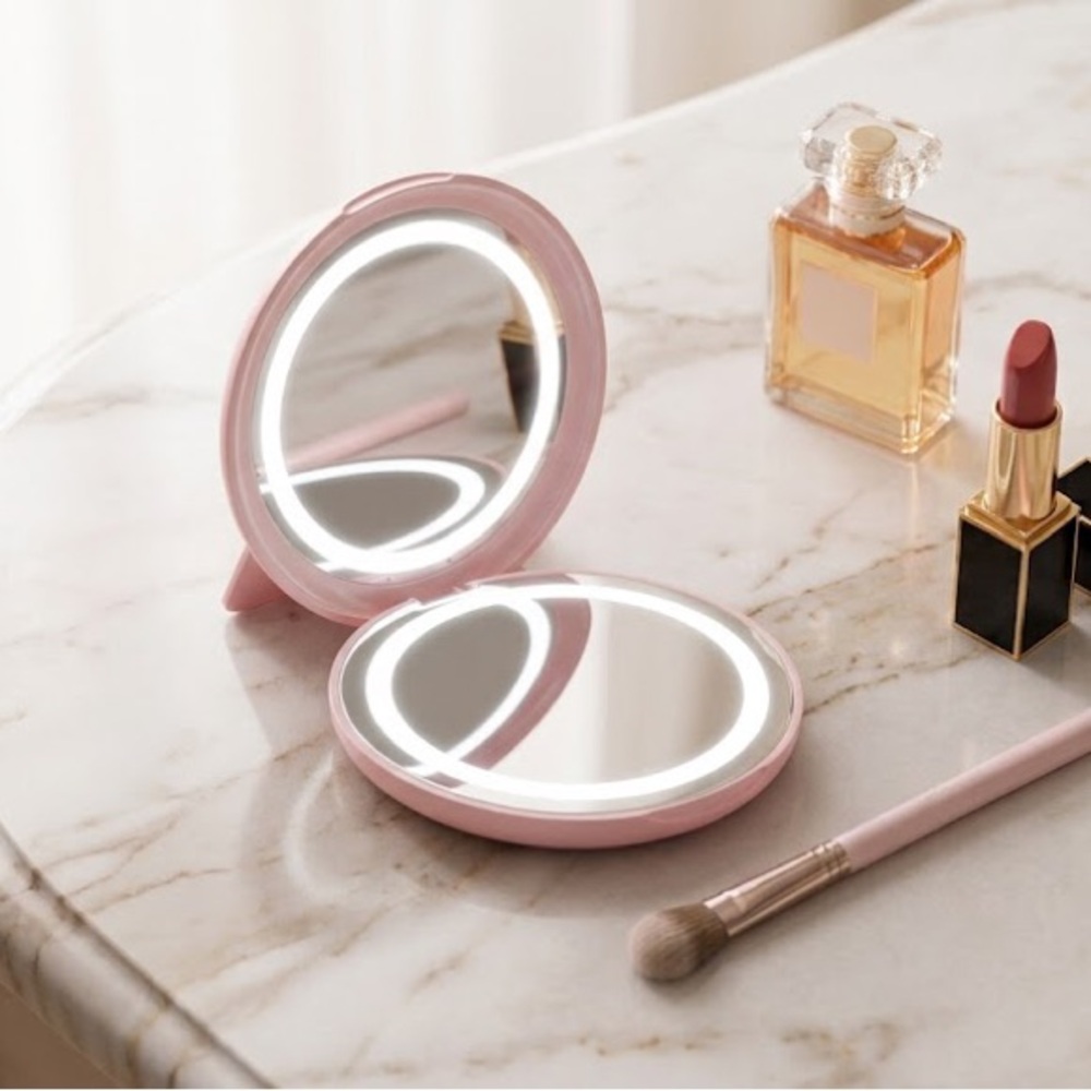 BNIB Portable Pink LED Chargeable Compact Mirror